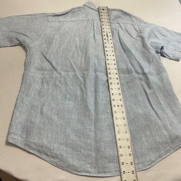 Brooks Brothers Blue White Stripe Irish Linen Button Up Shirt Size Large - Picture 9 of 10